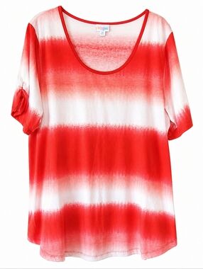 LuLaRoe Morgan Red & White Tie Dye Stripe Shirring Short Sleeves Size 2XL